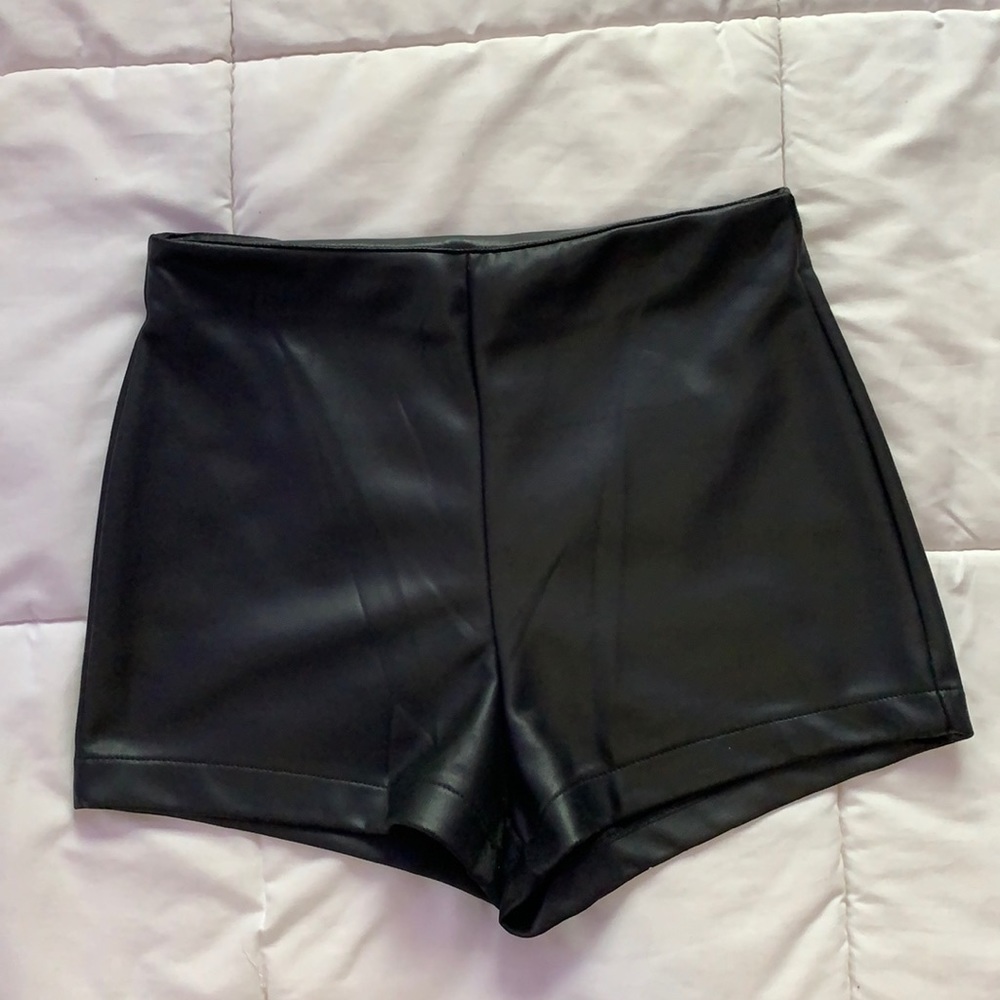 Black High Waisted Leather Shorts